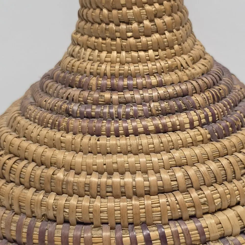 Vintage Eskimo Inuit Native American Lidded Coiled Basket Rue Grass Handwoven